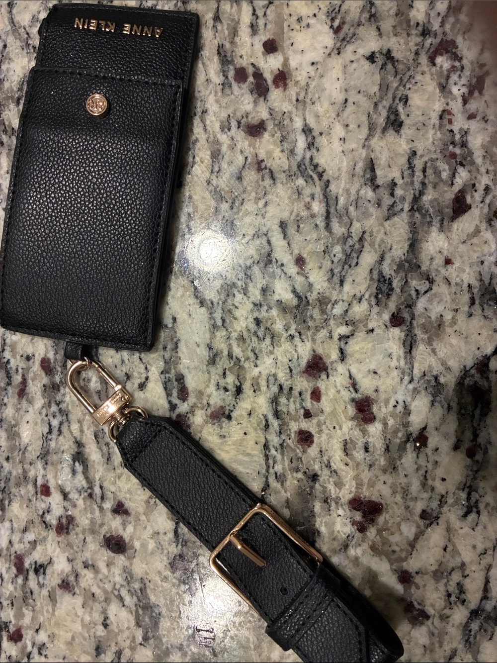 Anne Klein Black Leather card holder.Gold hardware